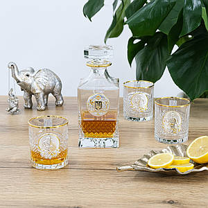 Подарунковий набір для віскі "Козацький" – графін 850 мл + 6 келихів 340 мл, кришталь з позолотою Гранд Презент GPB7KOZ1GG