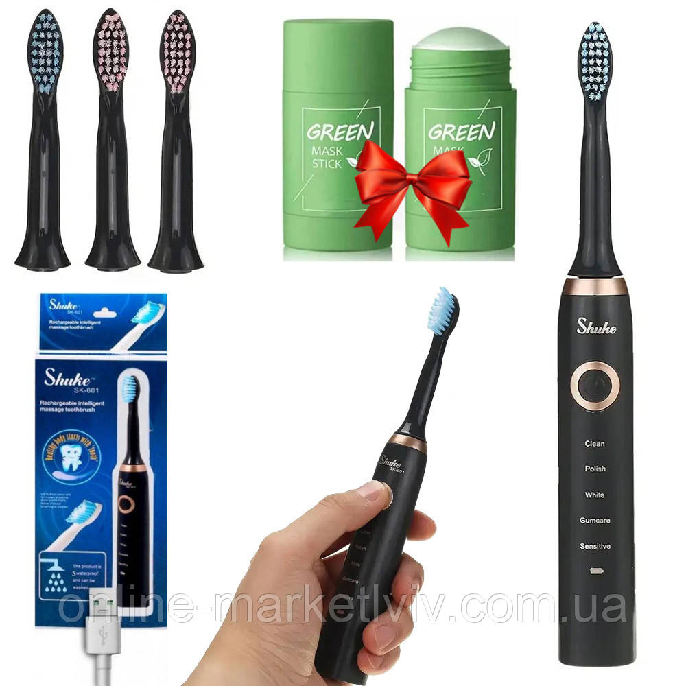 Електрична зубна щітка Shuke + Подарунок Глиняна маска-стік / Ультразвукова щітка для зубів з 5 режимами, фото 1