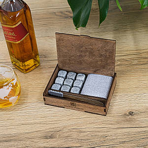 Набір каменів 20*20 мм 9 шт мармурові сірі для охолодження віскі в подарунковій коробці Гранд Презент MarbleStone-Gray-9