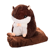 Милый плюшевый хомяк 38 см с пледом внутри, мягкая подушка обнимашка для всех