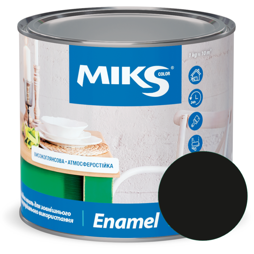 Алкідна емаль MIKS універсальна глянцева чорна, 0,8кг