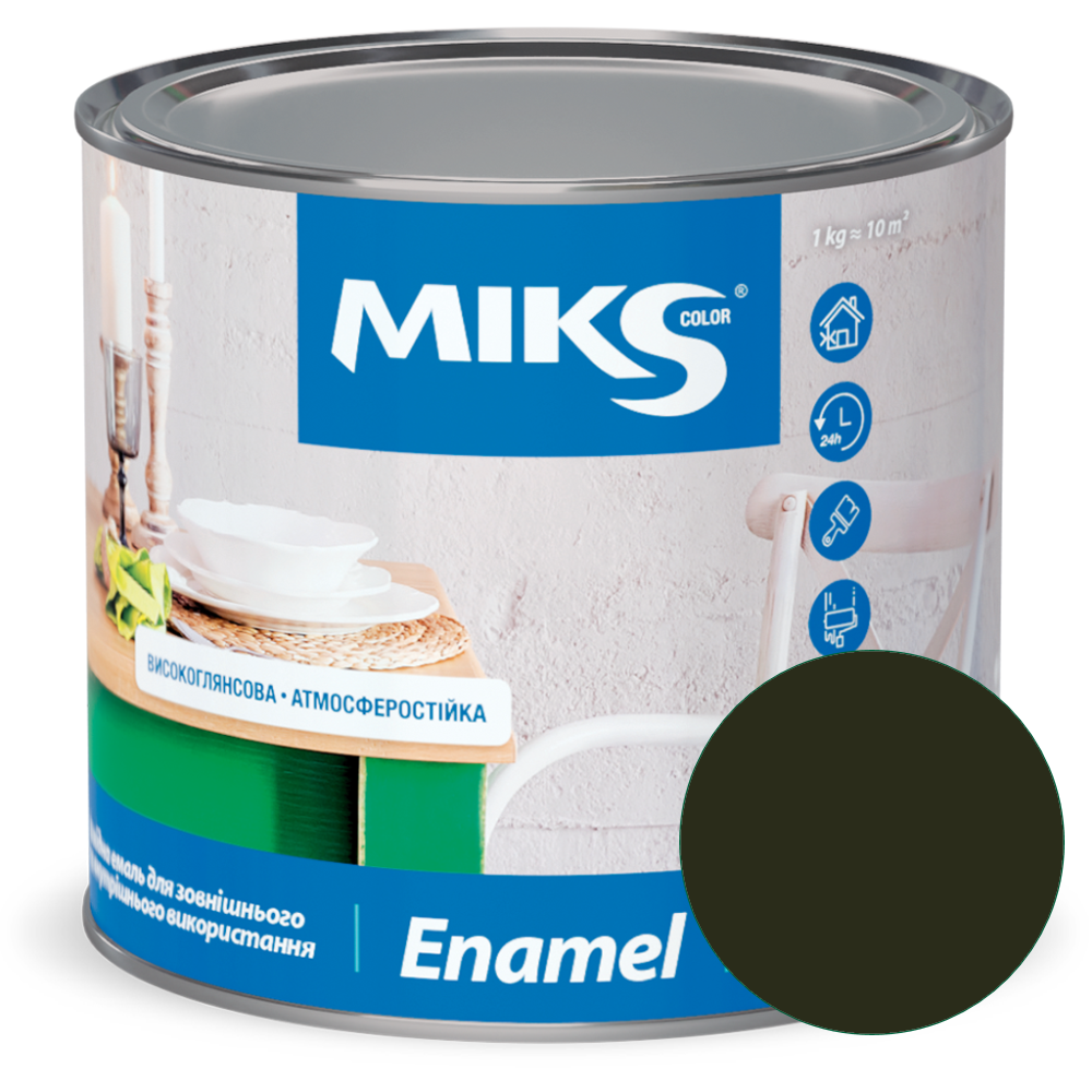 Алкідна емаль MIKS універсальна глянцева хакі, 0,9кг