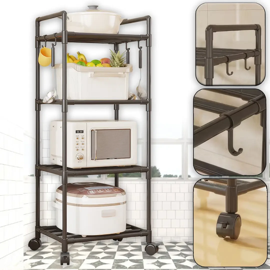 Полиця-стелаж підлогова 138×42×32 см на коліщатках 4 яруси