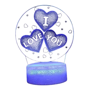 3D Нічник у формі серця з написом I Love You Приліжкова лампа LED 7 кольорів світіння, фото 1
