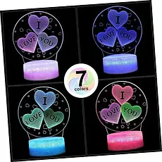 3D Нічник у формі серця з написом I Love You Приліжкова лампа LED 7 кольорів світіння, фото 4
