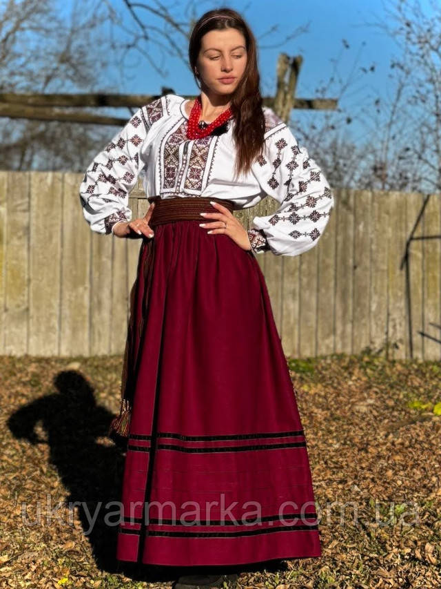 українська спідниця вишева із смужками