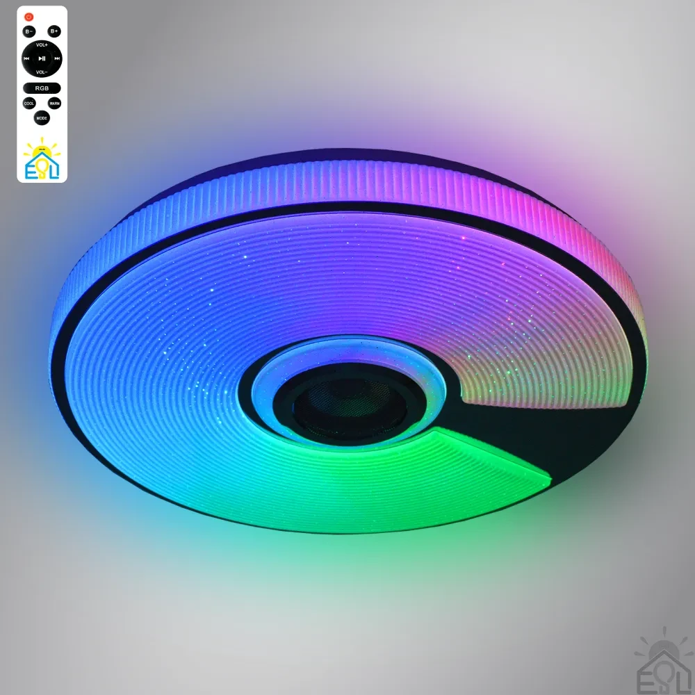 Керована музична світлодіодна люстра Esllse SONG R RGB 60Вт з динаміком і додатком для смартфону APP 380х70мм