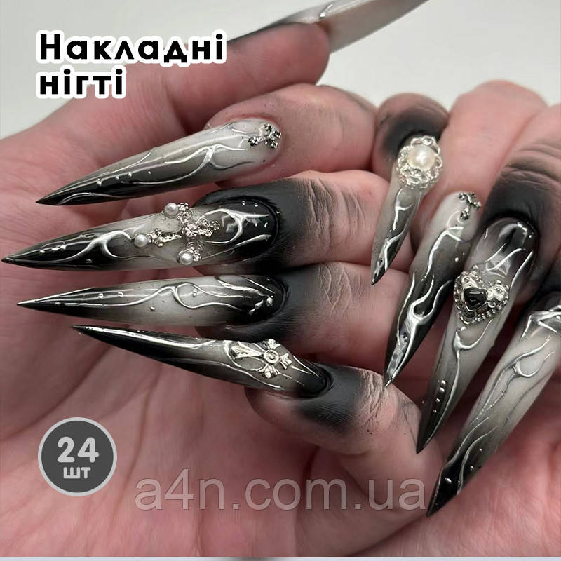 Накладні нігті 24 шт. + клей для нігтів, стилет для манікюру