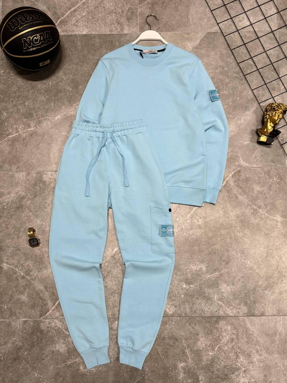 Чоловічий спортивний костюм Stone Island блакитний весняний Комплект Стон Айленд Світшот + Штани з патчем