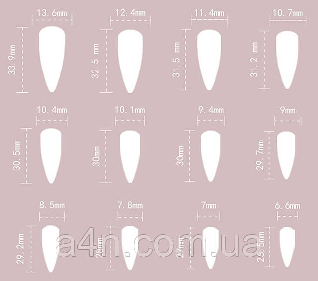 Размеры накладных ногтей
