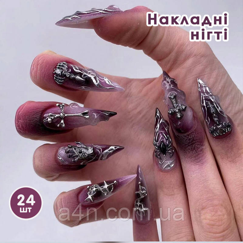 Накладні нігті 24 шт. + клей для нігтів, стилет для манікюру