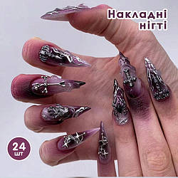 Накладні нігті 24 шт. + клей для нігтів, стилет для манікюру