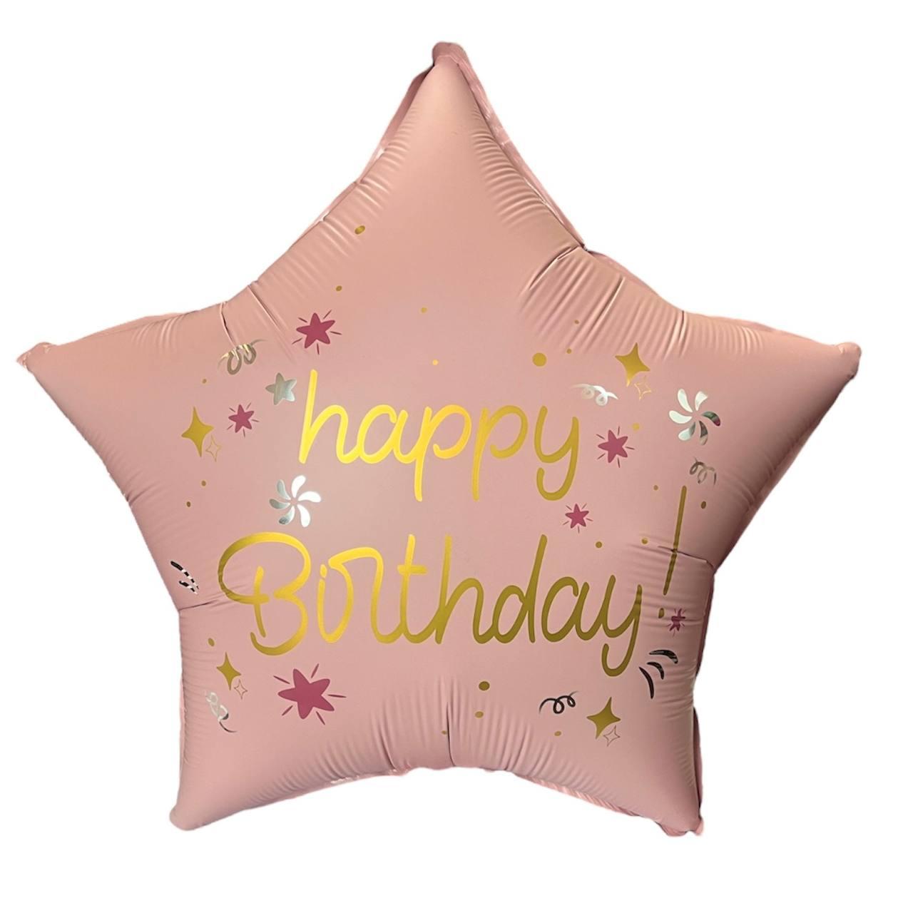 Куля фольгована зірка Happy Birthday рожева 2561