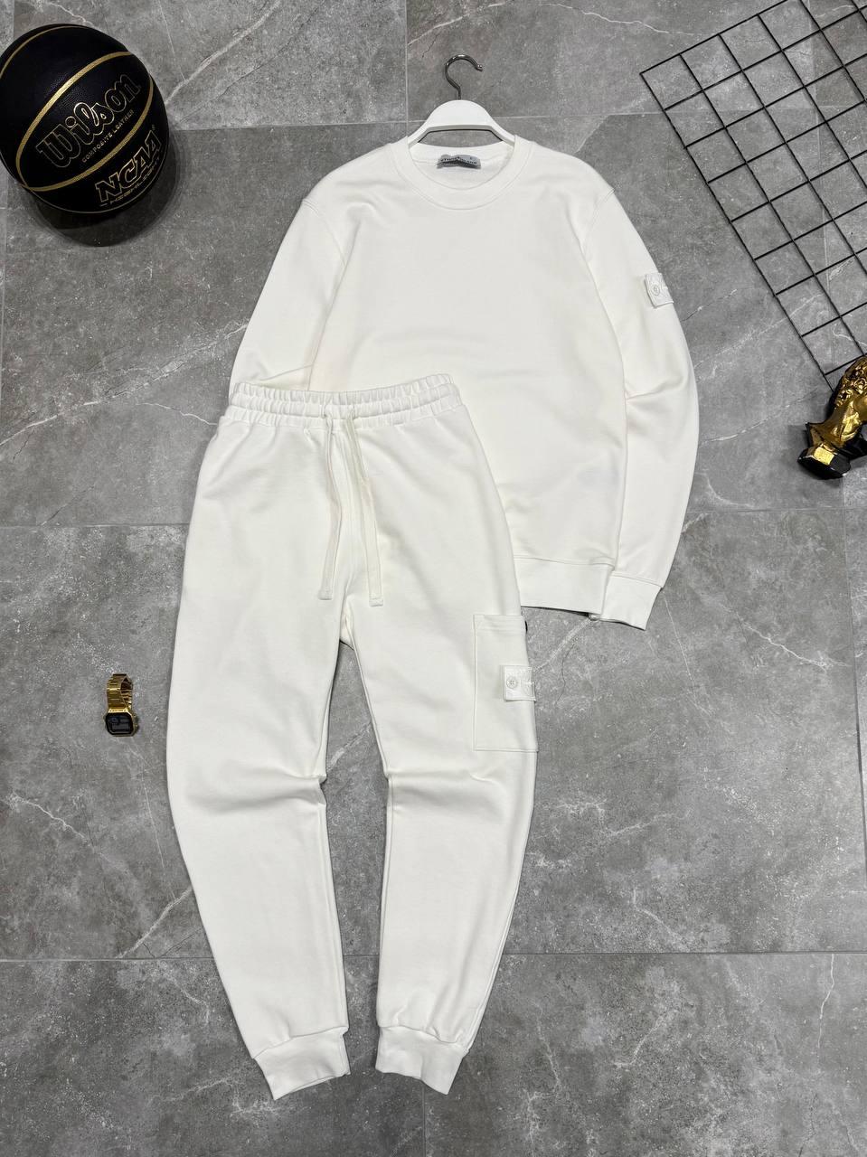 Чоловічий спортивний костюм Stone Island білий весняний Комплект Стон Айленд Світшот + Штани з патчем