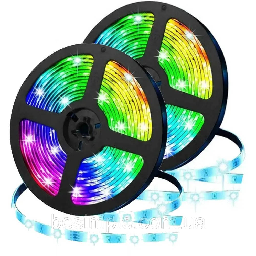Набір 2 шт Світлодіодна LED стрічка 5м, 12V, RGB 3528 + пульт + блок / Неонова стрічка / Підсвічування в кімнату, фото 1