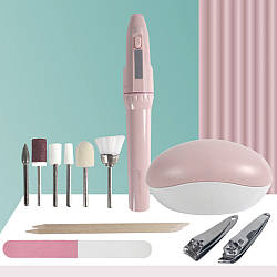 Фрезер для манікюру з насадками на батарейках, Рожевий / Фрезер ручка / Фрезер для нігтів / Набір для манікюру