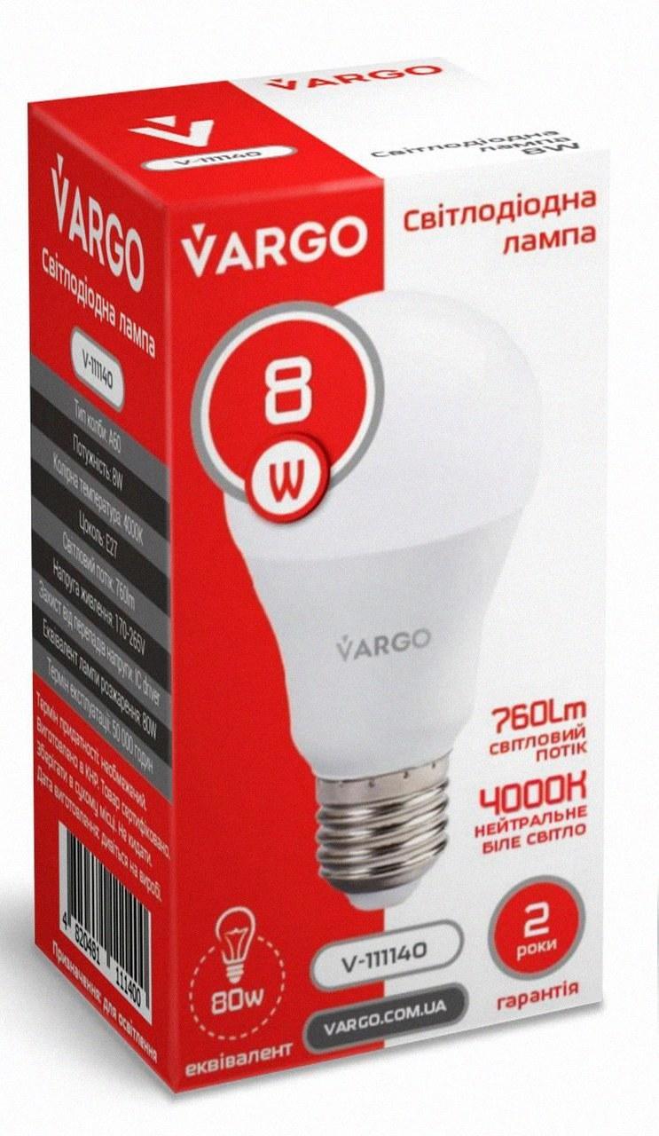 Професійна модель Варго LED лампа А60 8W E27 4000K VARGO, фото 1