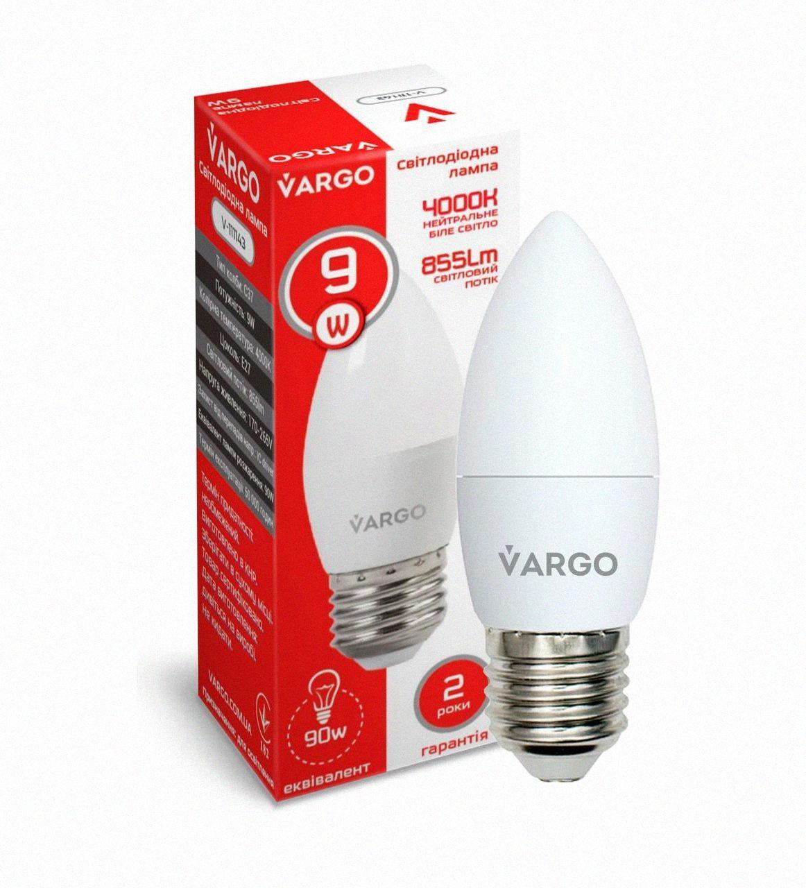 З гарантією Варго LED лампа С37 9W E27 4000K VARGO