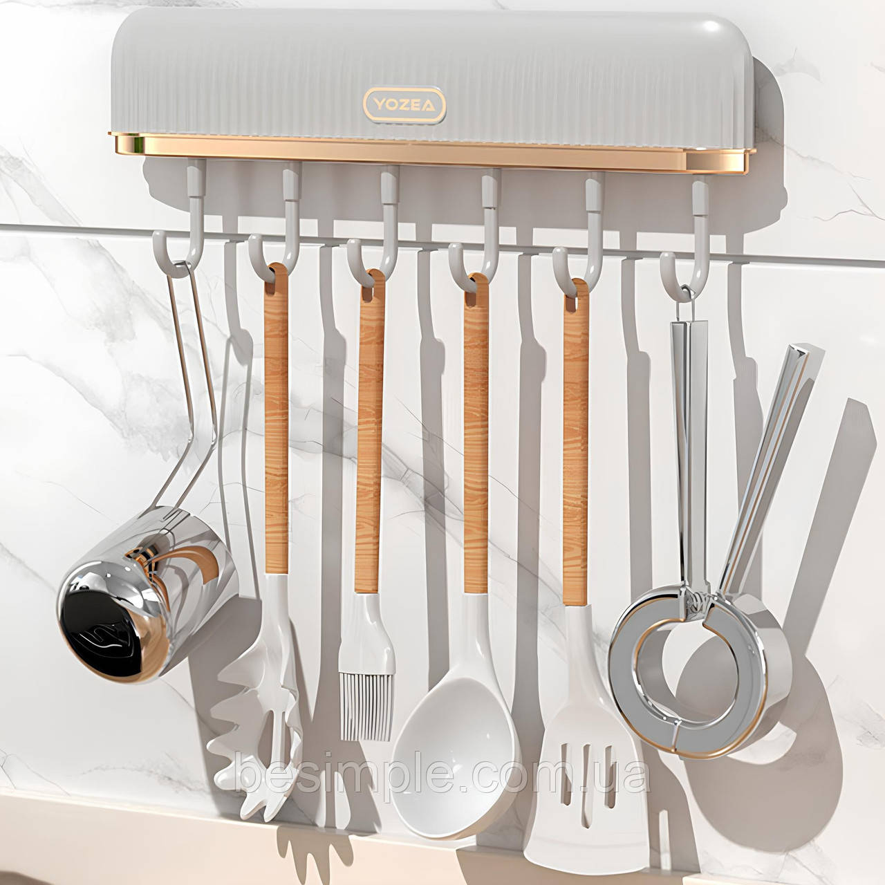 Настінна вішалка на 6 гачків, Plastic hook / Клейка вішалка для кухні / Гачки для ванної та кухні, фото 1