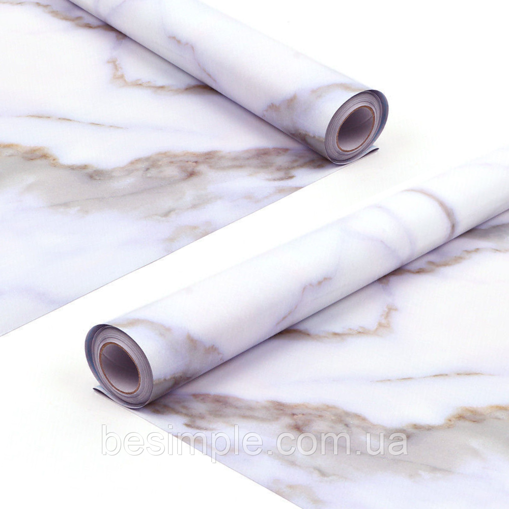 Комплект 2шт Плівка самоклейка для кухни 2м х 60см, Білий мармур / Самоклеюча плівка для дому, фото 1