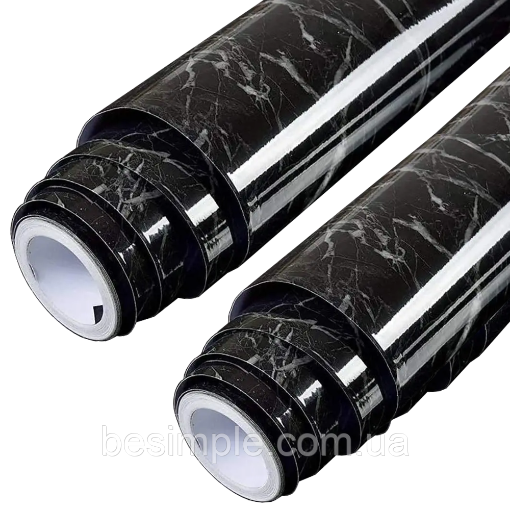 Комплект 2шт Самоклеюча плівка 3м х 60 см під мармур, Чорний / Водонепроникна плівка самоклейка для кухні, фото 1