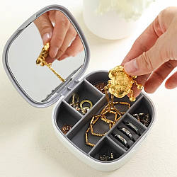 Шкатулка для прикрас із дзеркалом, 10х10х3см, Сіра / Органайзер для біжутерії / Міні шкатулка для біжутерії