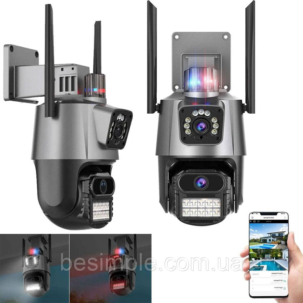 Комплект 2шт Вулична охоронна WIFI камера 6MP Dual Lens (сирена, V380 pro) / Поворотна камера відеоспостереження, фото 1