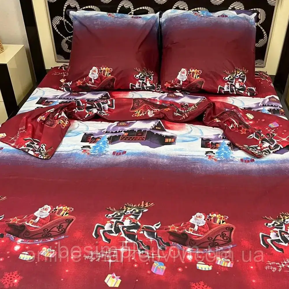 Комплект постільної білизни Бязь, Сімейний (150x215 см - 2шт), наволочка 70х70 см / Новорічна постільна білизна, фото 1