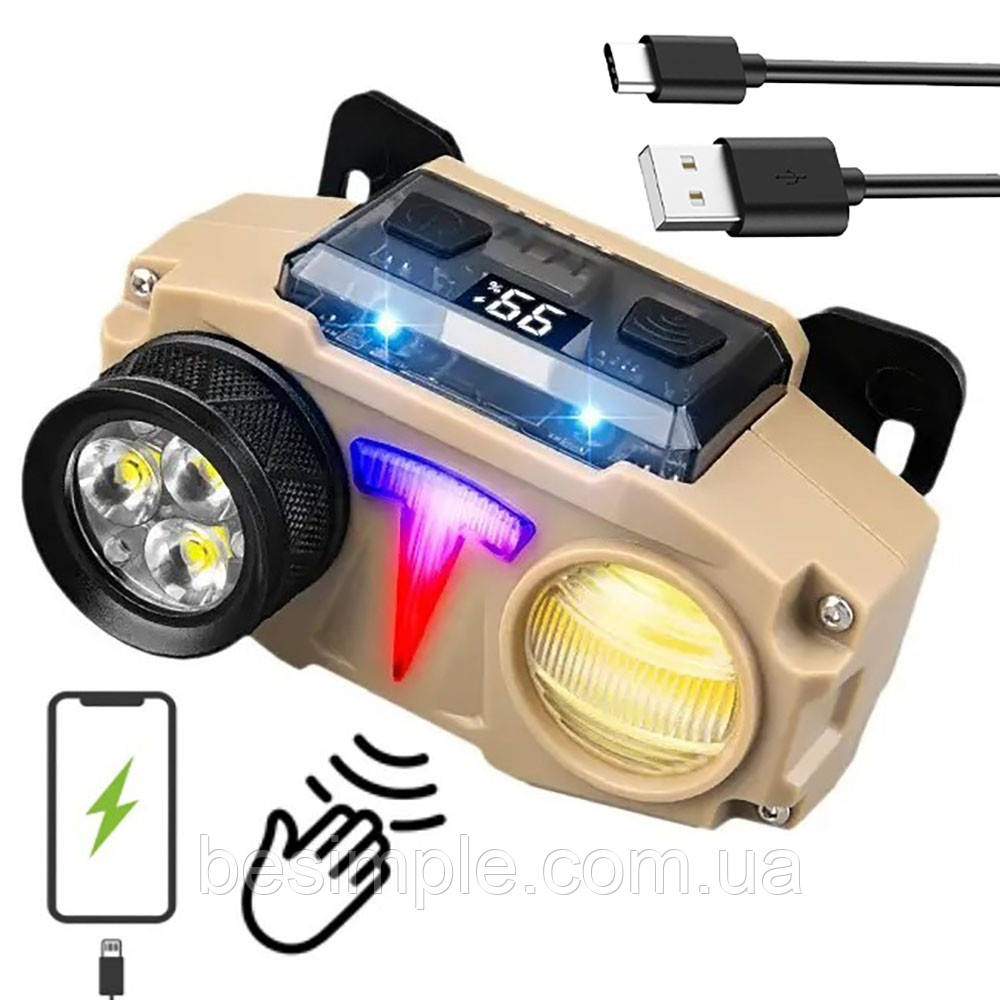 Ліхтар налобний 3P35+COB, RGB, датчик руху, CH-8825 / Світлодіодний ліхтарик на голову / Налобний ліхтарик, фото 1