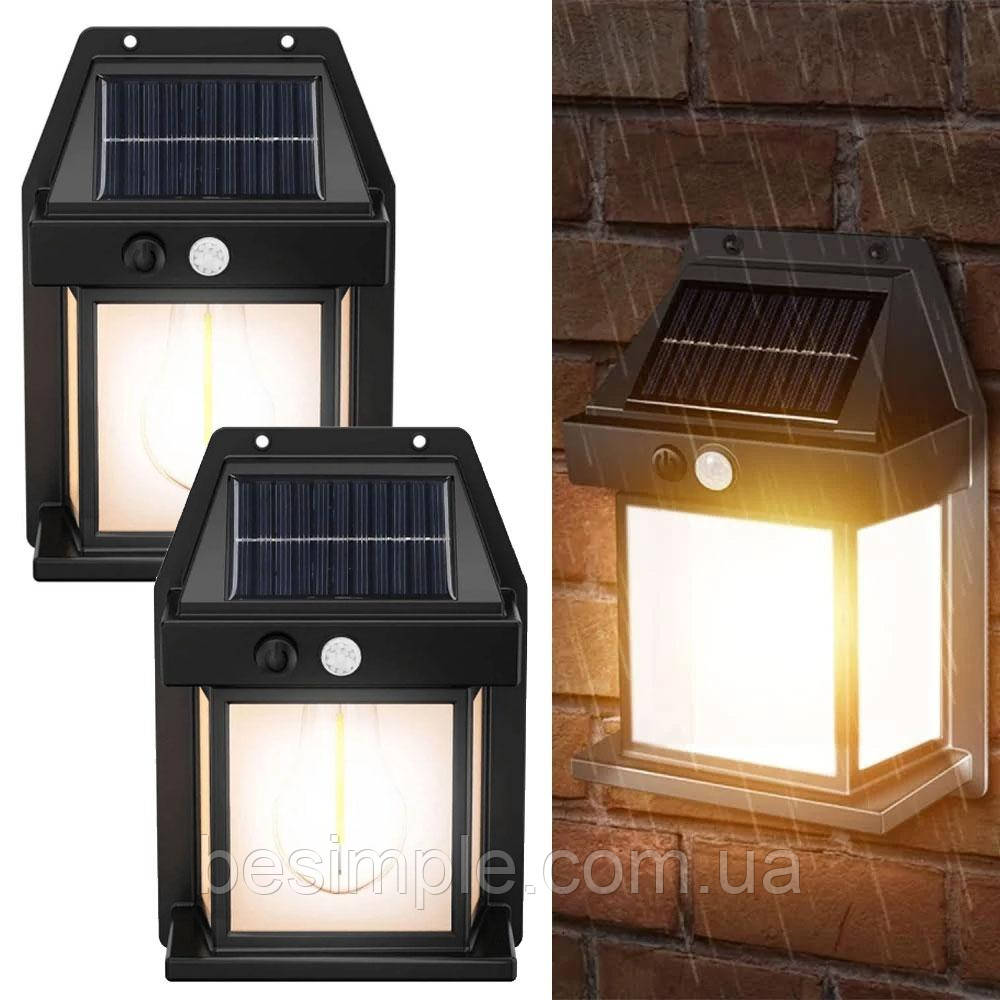 2шт Вуличний світильник на сонячній батареї з датчиком руху, SOLAR WALL LAMP ВK-888 / Настінний ліхтар, фото 1