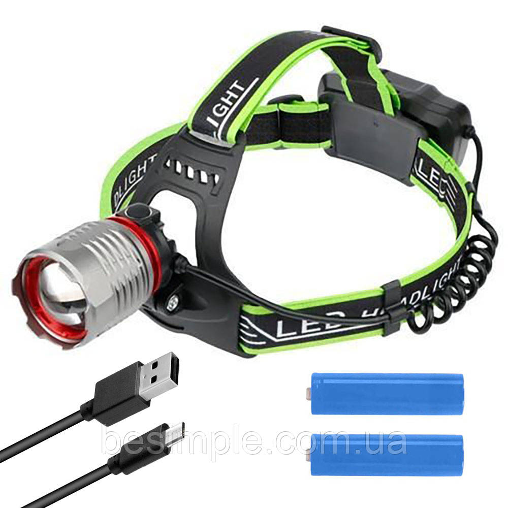 Ліхтар налобний, Zoom, 2x18650, A17 WHITE LASER LED PM10-TG / Потужний ліхтарик на лоб / Яскравий ліхтарик на голову, фото 1