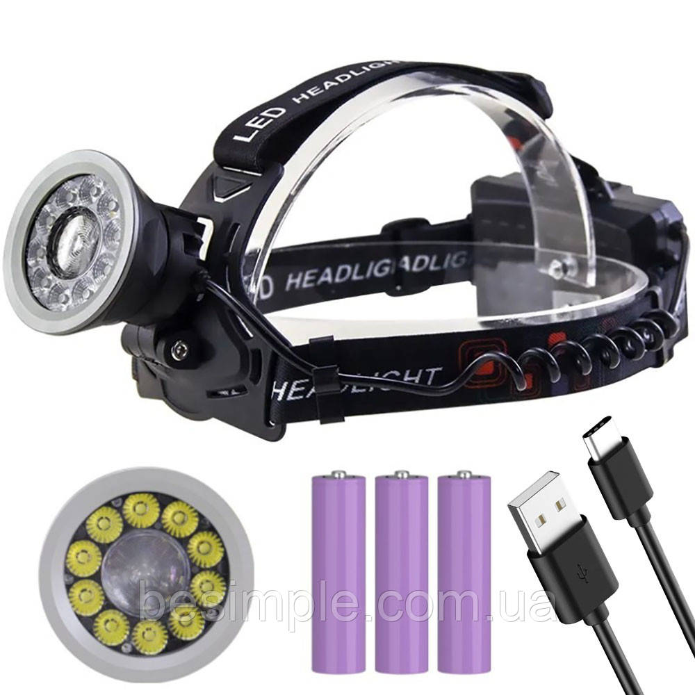 Ліхтар налобний акумуляторний, power bank, 3x18650, CT021 / Ліхтарик на голову / Світлодіодний налобний ліхтар, фото 1