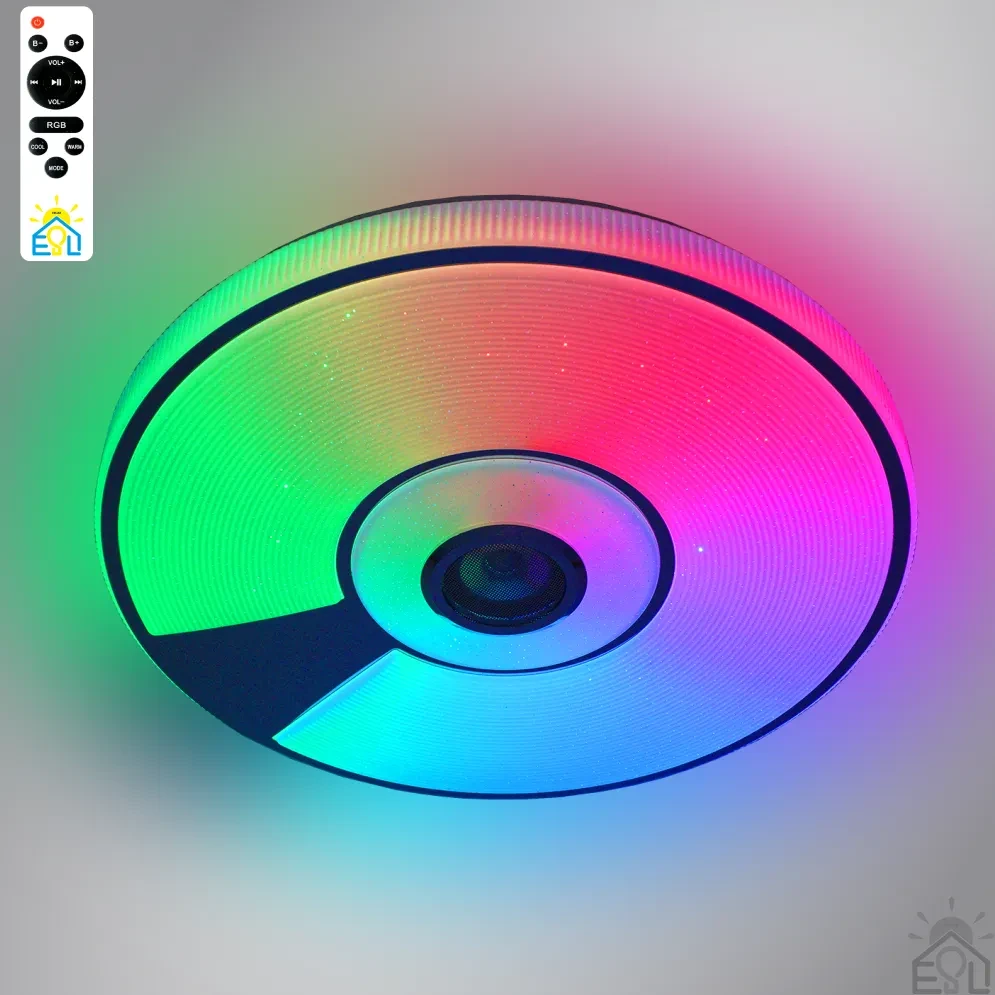 Керована музична світлодіодна люстра Esllse SONG R RGB 80Вт з динаміком і додатком для смартфону APP 480x75мм