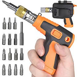 Викрутка з храповим механізмом + 14 біт, 2882A / Ручна викрутка з тріскачкою / Викрутка зі змінними насадками