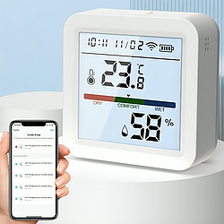 Датчик температури та вологості на батарейках з WiFi, Tuya TH02 / Аналізатор повітря / Датчик вологості повітря