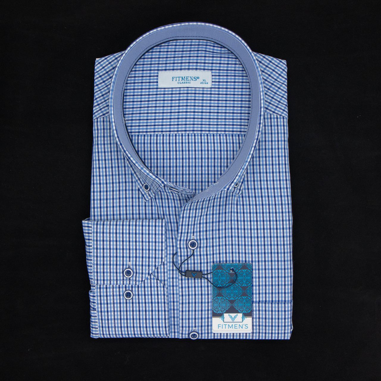Сорочка чоловіча, прямого покрою, з довгим рукавом, FITMENS FS-003737 MAVI 90% бавовна 10% поліестер L(Р)