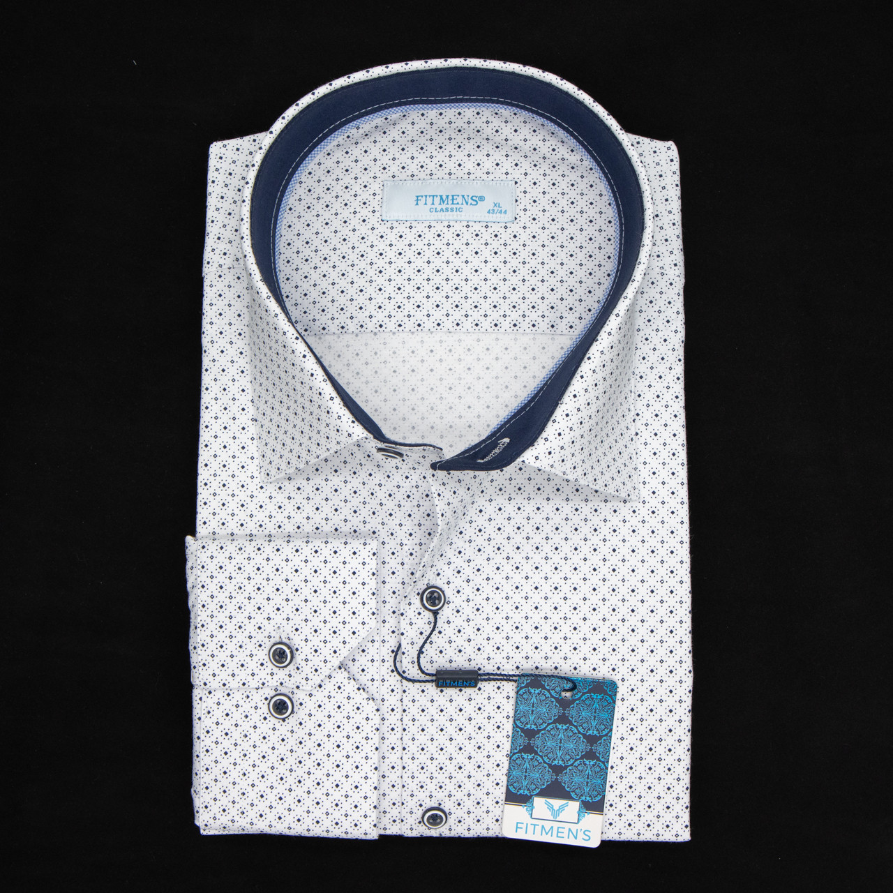 Сорочка чоловіча, прямого покрою, з довгим рукавом, FITMENS FS-003383 Beyaz Lacivert 97% бавовна 3% еластан