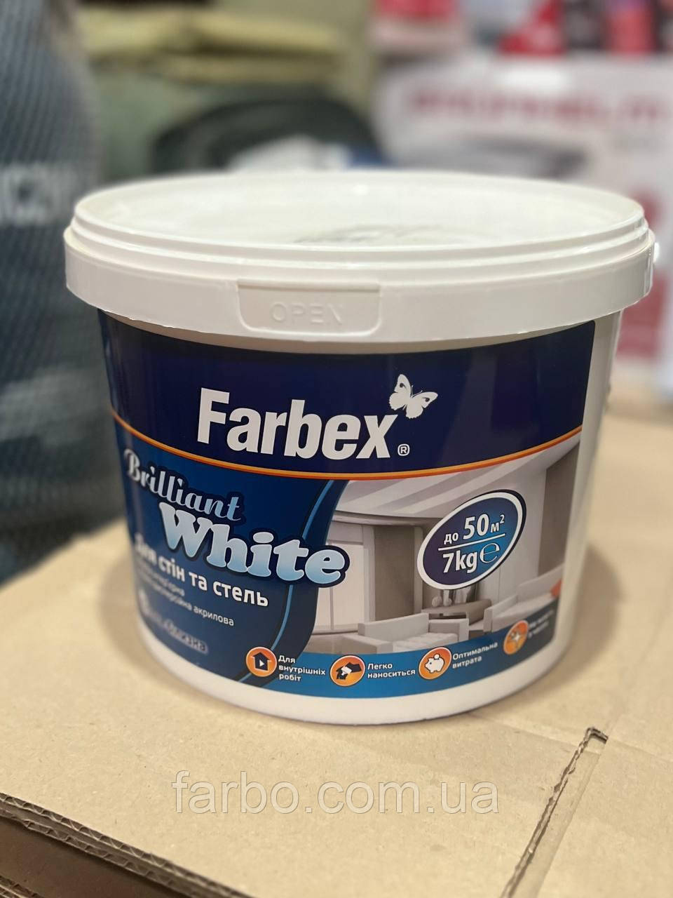 Фарба для стін та стель білосніжна акрилова Brilliant White Farbex 7 кг