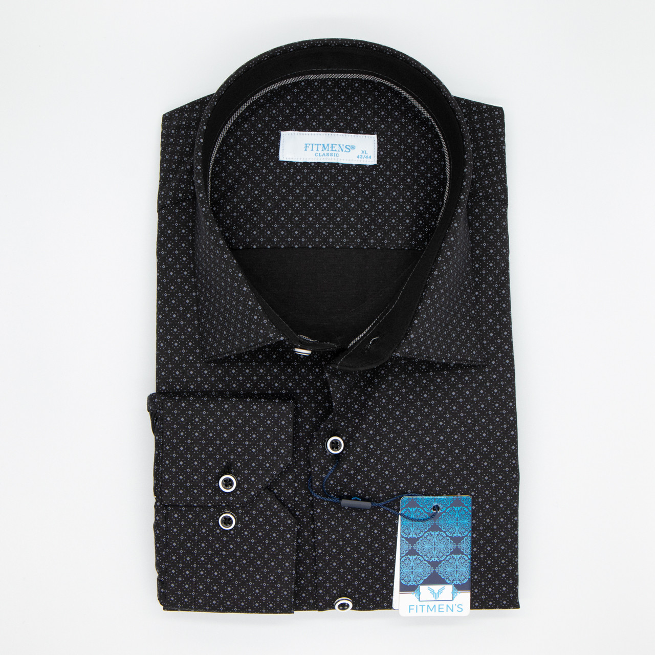 Сорочка чоловіча, прямого покрою, з довгим рукавом, FITMENS FS-003383 SIYAH 97% бавовна 3% еластан M(Р)