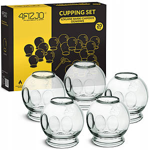 Вакуумні масажні банки 4FIZJO для тіла (китайські/атнікелюлітні банки) 20 шт скляні (P-5905973402248)
