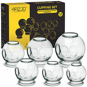 Вакуумні масажні банки 4FIZJO для тіла (кітайські/атнікелюлітні банки) 12 шт скляні (P-5905973402231)