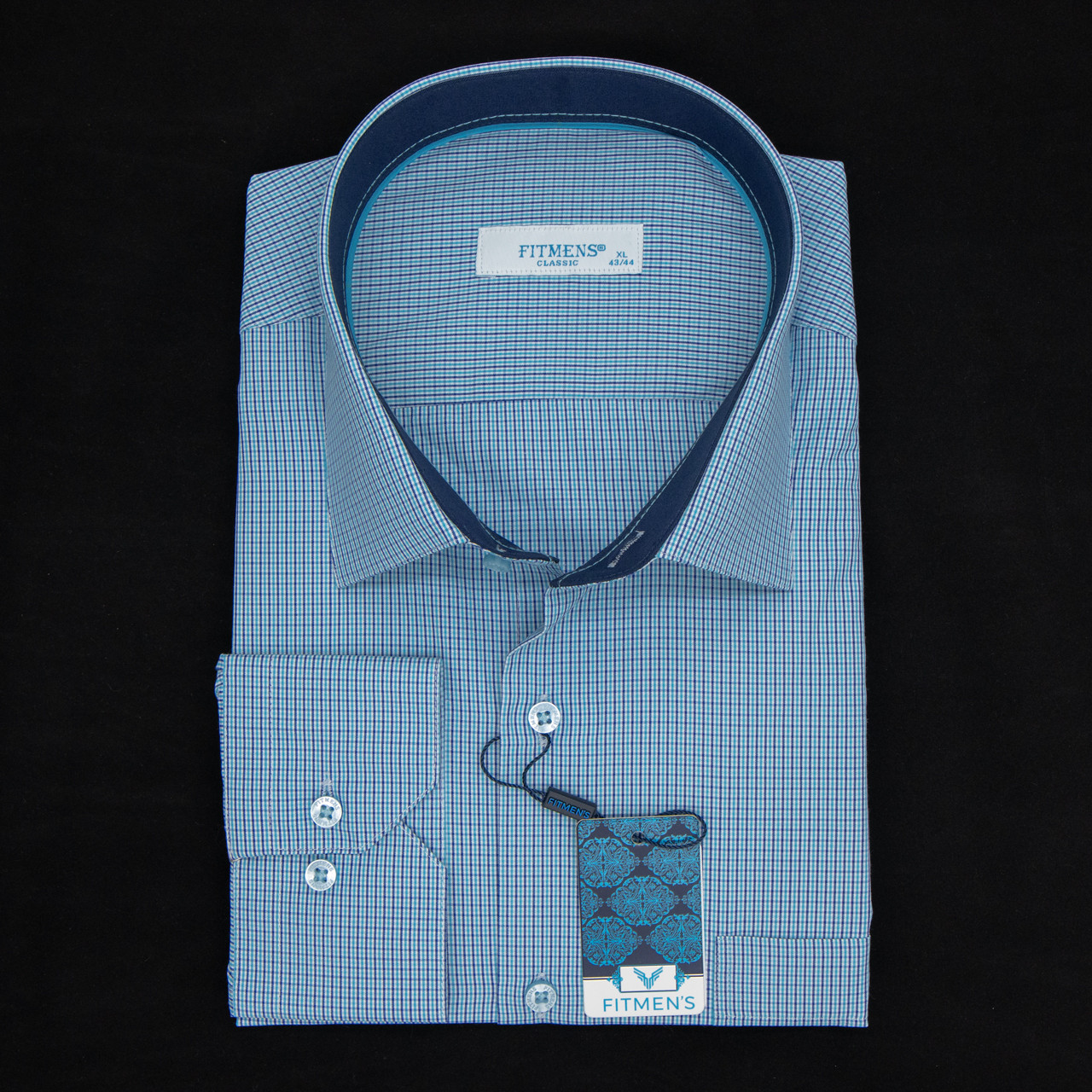 Сорочка чоловіча, прямого покрою, з довгим рукавом, FITMENS FS-001897 TURKUAZ 90% бавовна 10% поліестер L(Р)
