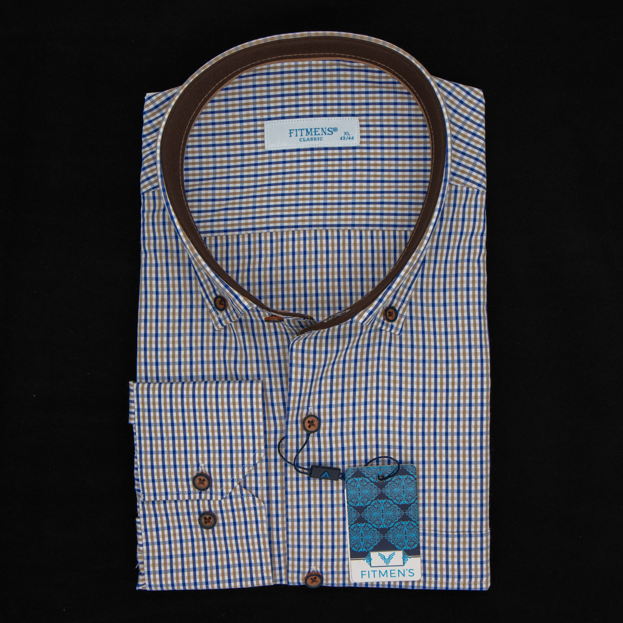 Сорочка чоловіча, прямого покрою, з довгим рукавом, FITMENS FS-003737 BEJ 90% бавовна 10% поліестер L(Р)