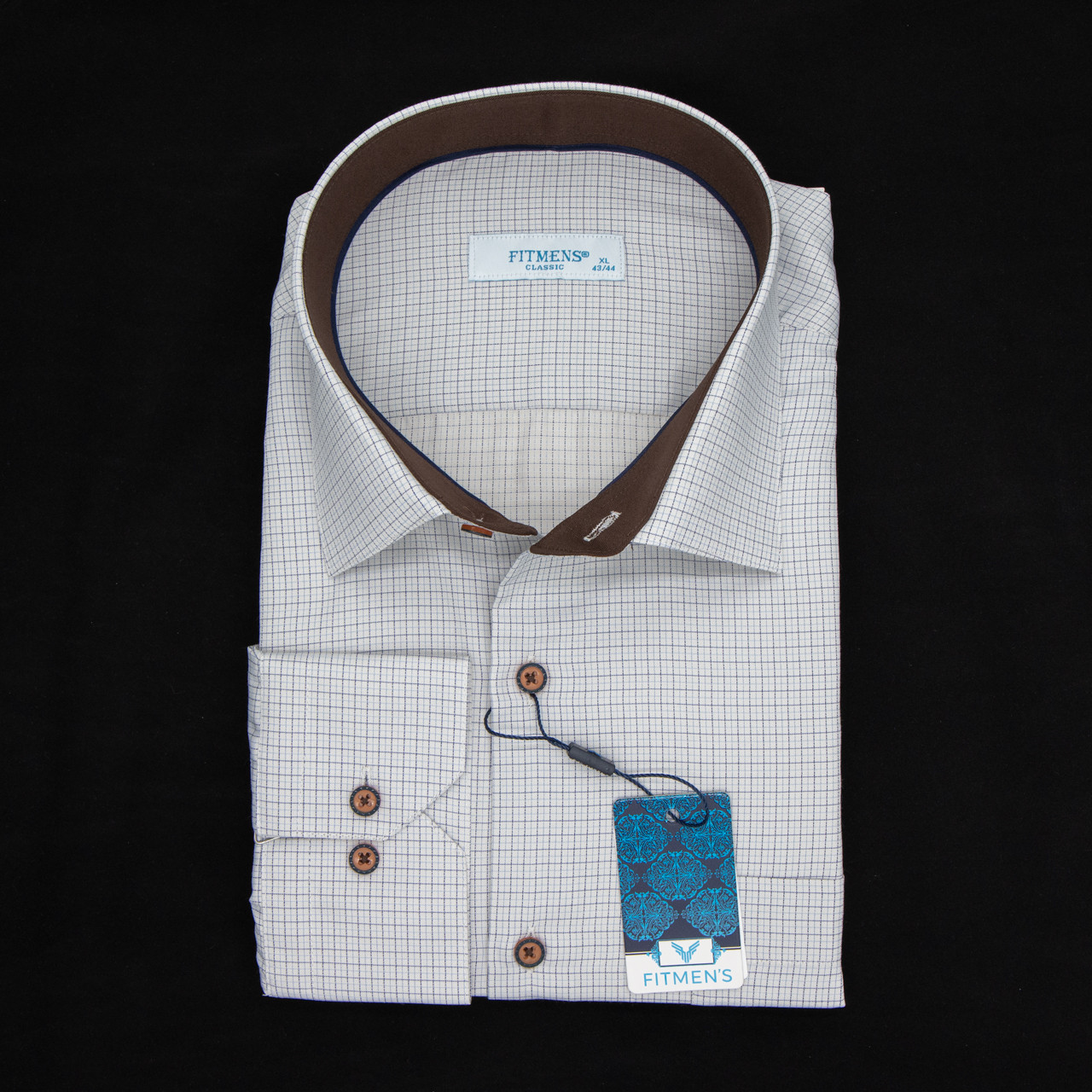 Сорочка чоловіча, прямого покрою, з довгим рукавом, FITMENS FS-003839 BEJ 90% бавовна 10% поліестер L(Р)