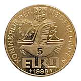 Нідерланди 5 євро, 1998 400-річчя від народження Мартена Харперца Тромпа, фото 2