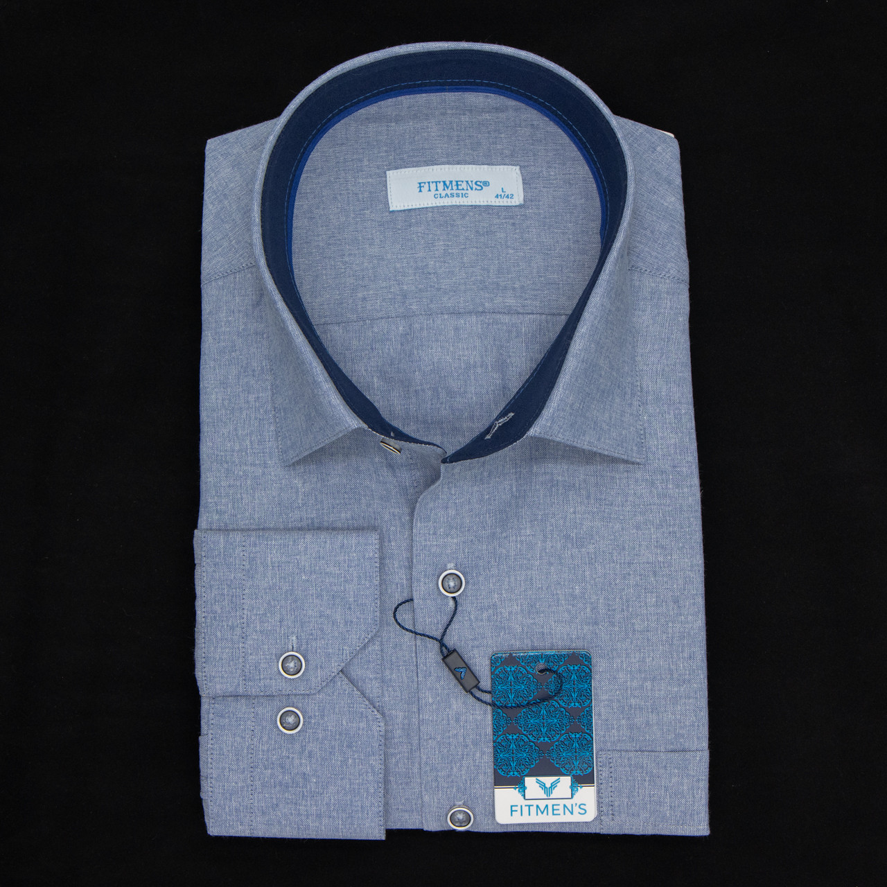 Сорочка чоловіча, прямого покрою, з довгим рукавом, FITMENS FS-003406 LACIVERT 90% бавовна 10% поліестер M(Р)
