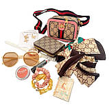 Набір аксесуарів сумочка хустинка окуляри годинник гаманець парфуми помада сережки підвіска на шию в кор 54*6*38см (S4), фото 2