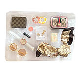 Набір аксесуарів сумочка хустинка окуляри годинник гаманець парфуми помада сережки підвіска на шию в кор 54*6*38см (S4), фото 5