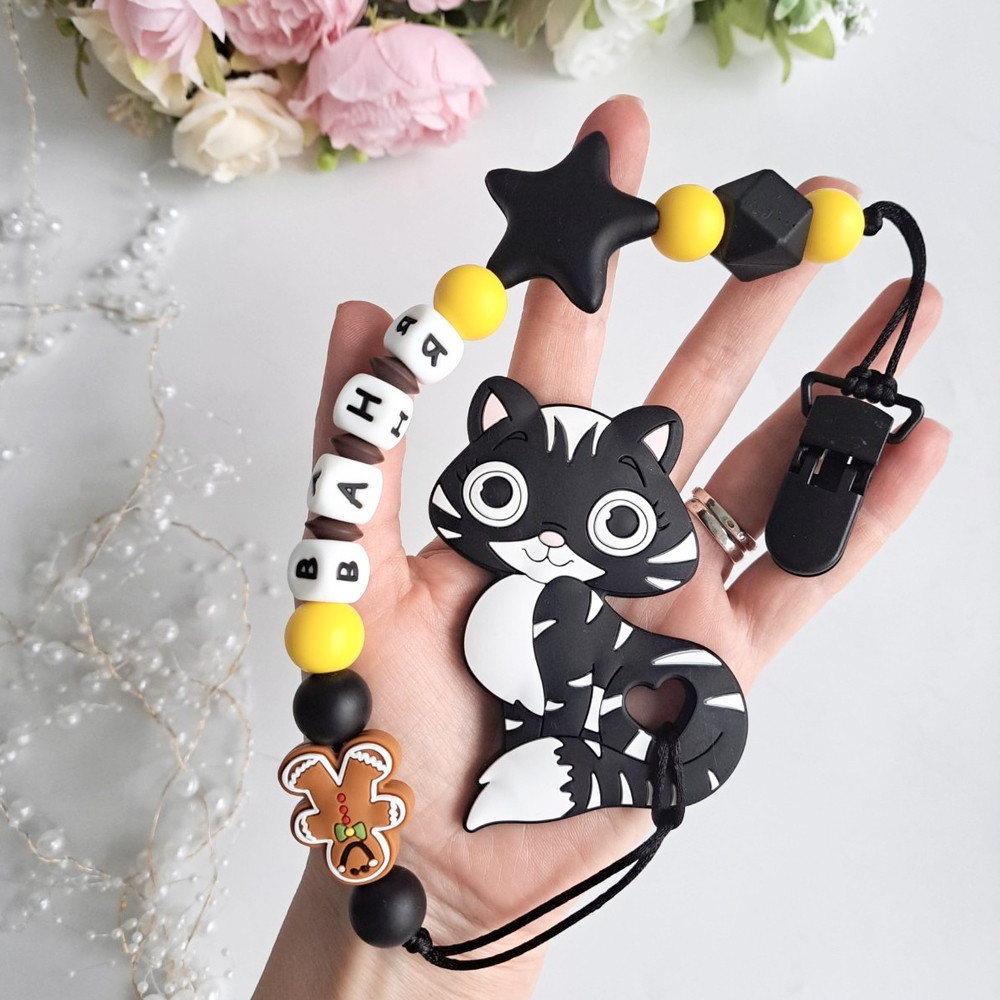 Іменний силіконовий гризунок, прорізувач для зубів Котик, фото 1