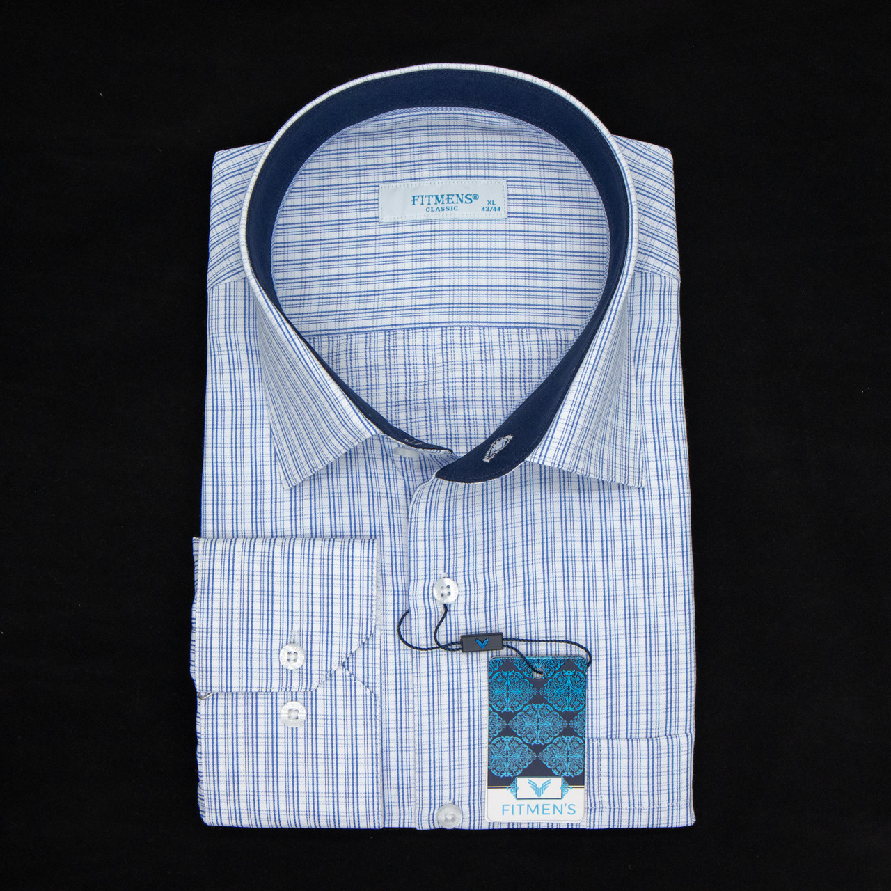Сорочка чоловіча, прямого покрою, з довгим рукавом, FITMENS FS-003835 MAVI 90% бавовна 10% поліестер L(Р)